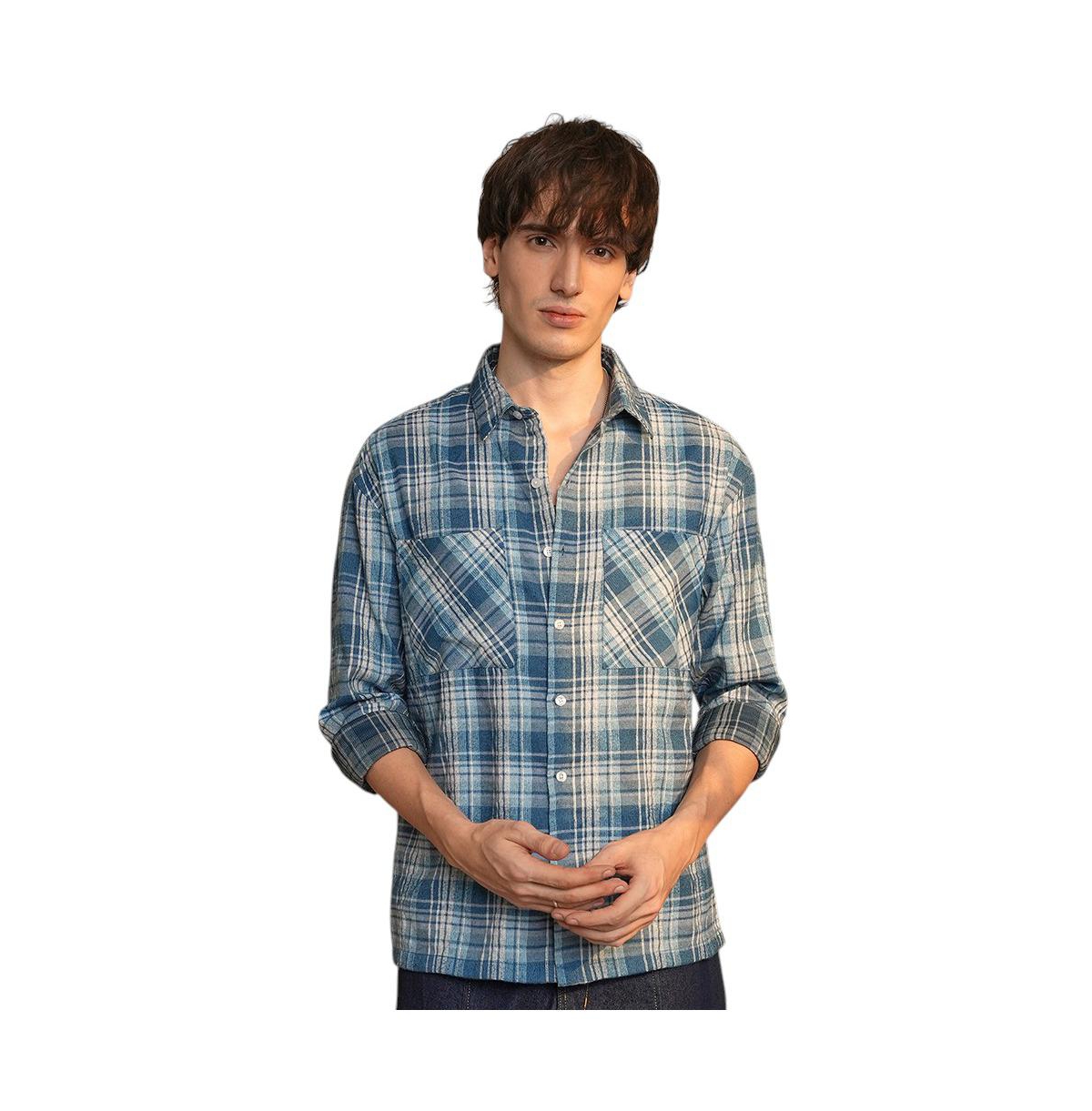 Men's Steel Blue Tartan Plaid Shirt - Blue