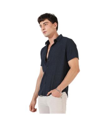 Men's Black Textured Regular Fit Casual Shirt