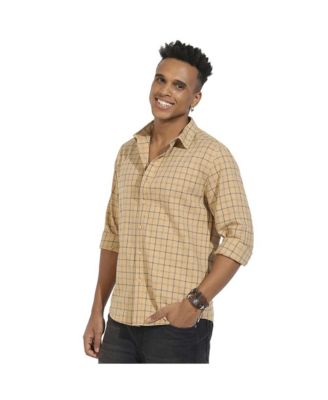 Men's Beige Contrast Tartan Plaid Shirt