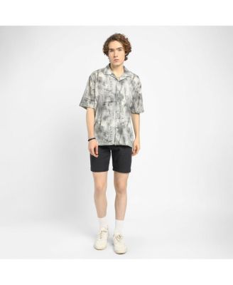 Men's Charcoal Black & Ivory White Faded Woven Oversized Shirt