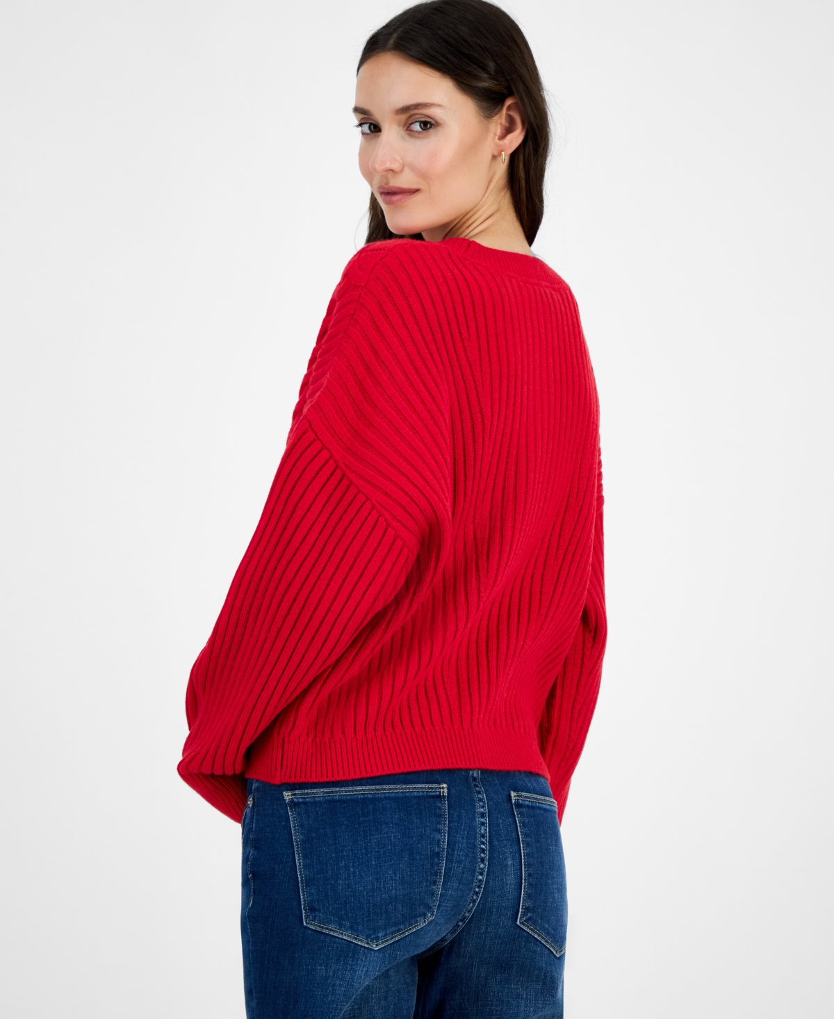 Tommy Hilfiger Women's Traveling Cable Sweater In Red