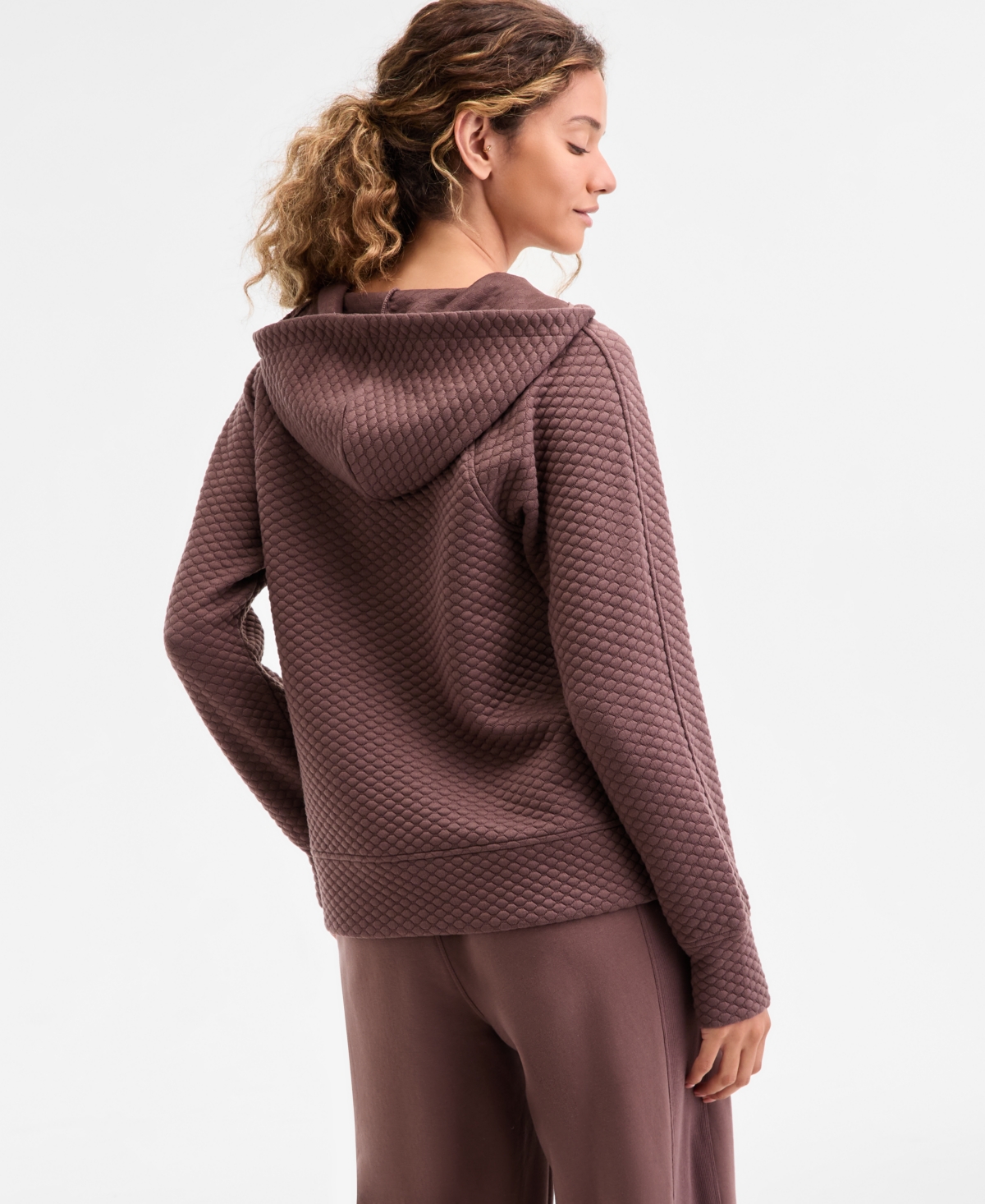 Id Ideology Women's Relaxed Quilted Half-zip Hoodie, Macy's Exclusive In Brown