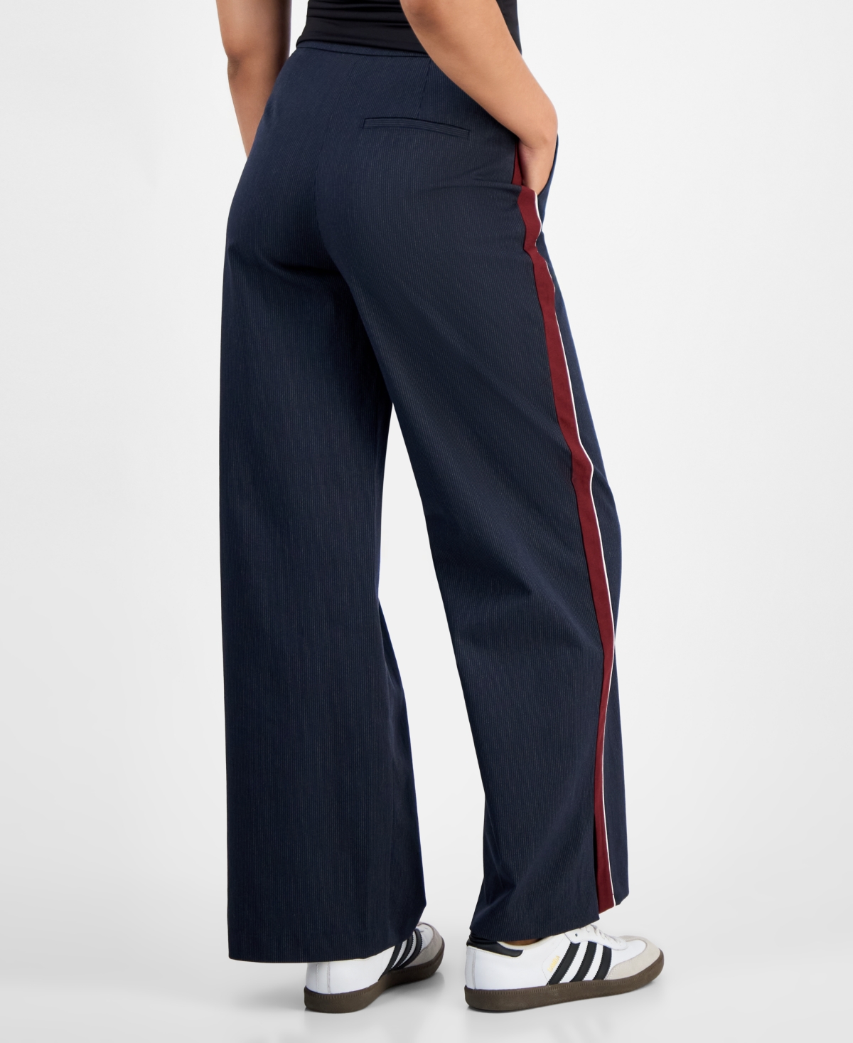 Bar Iii Women's Side-stripe Pleated Wide-leg Pants, Macy's Exclusive In Blue