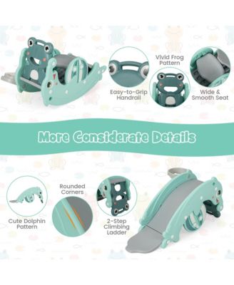 3-in-1 Kids Slide Rocking Horse Set Convertible Toddler Slide w/ Basketball Hoop Green