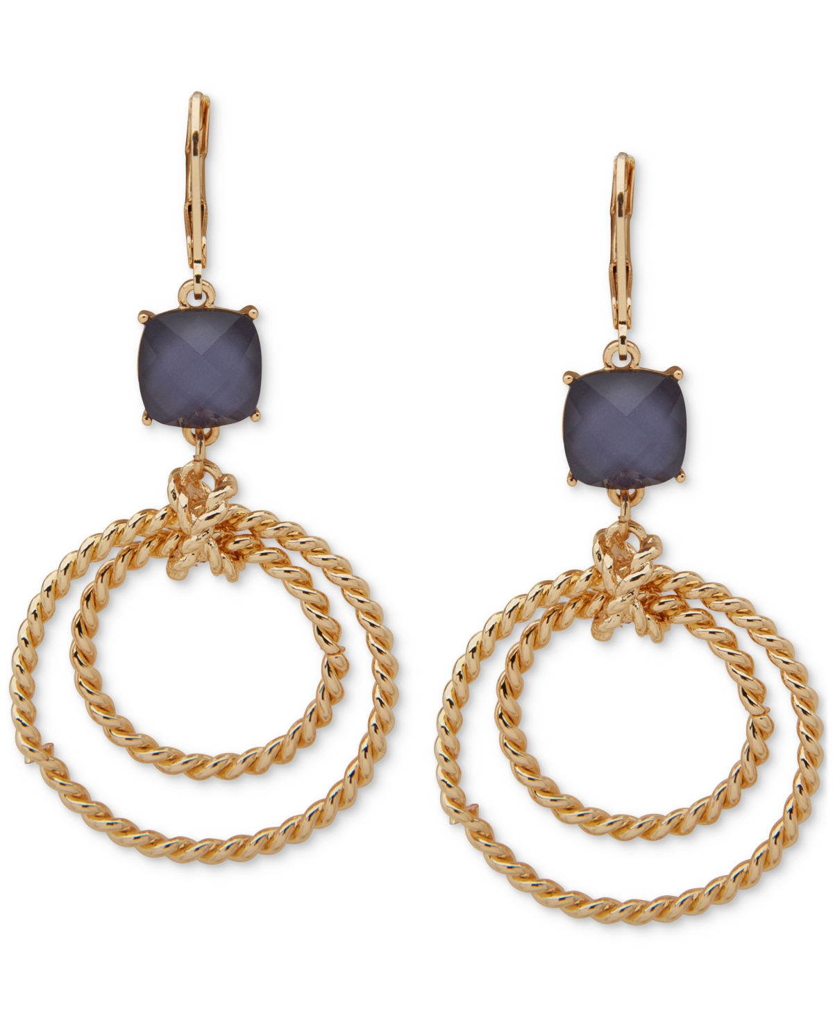 Anne Klein Gold-tone Purple Stone Twisted Rope Orbital Earrings In Purple