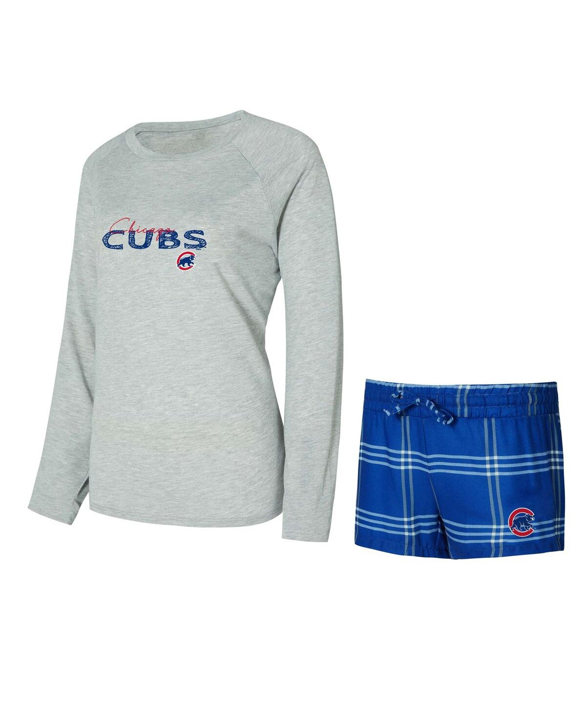 Concepts Sport Women's Royal/gray Buffalo Bills Petition Raglan Long Sleeve T-shirt And Shorts Set In Gray