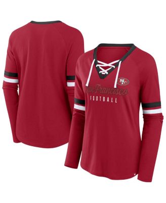 Fanatics - Women's Scarlet San Francisco 49ers Plus Size Won Done Lace-Up V-Neck Long Sleeve T-Shirt