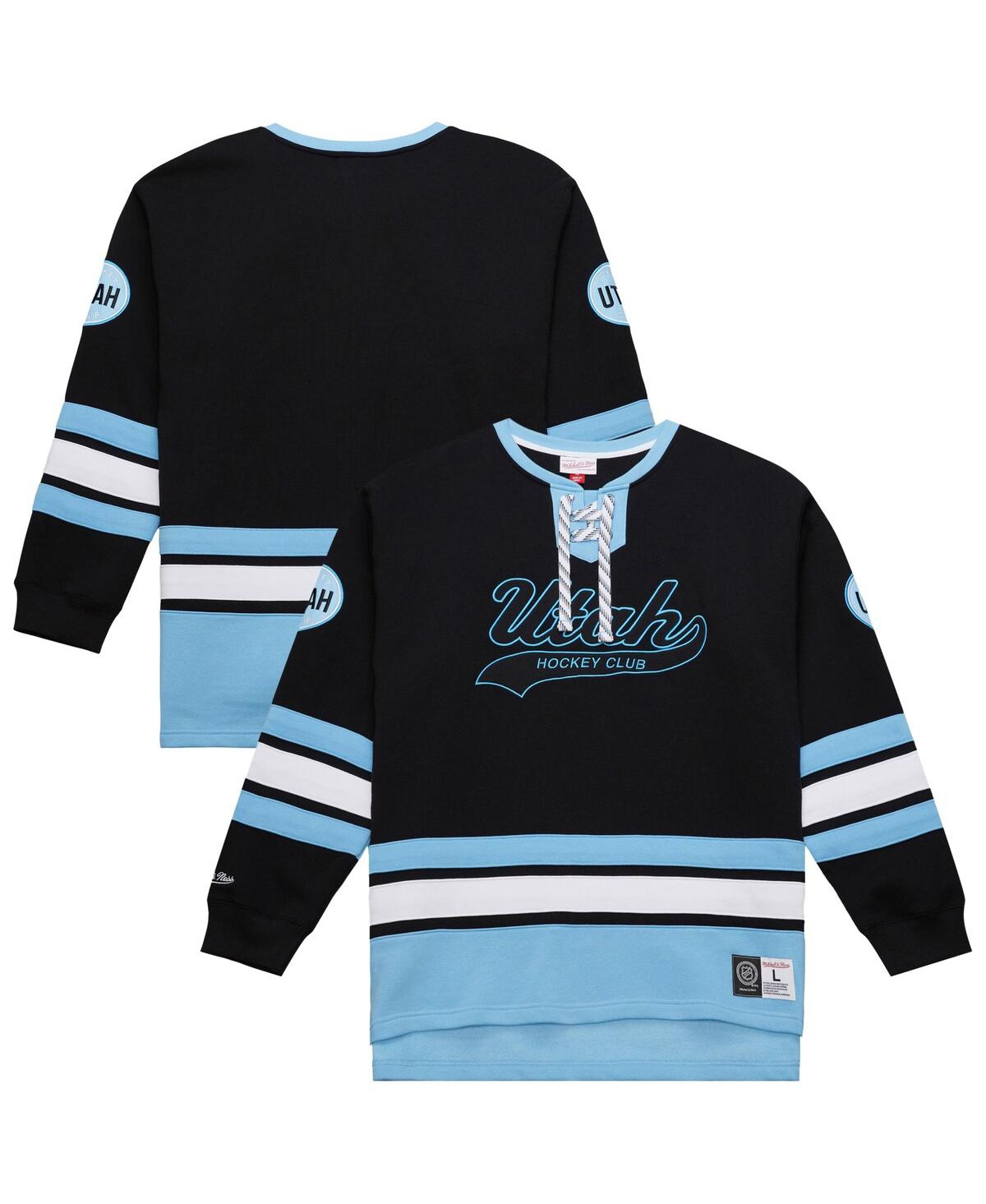 Mitchell & Ness Men's Black Utah Mammoth Heritage Lace-up Pullover Sweatshirt In Black