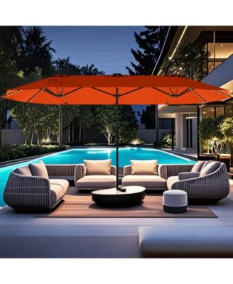 15.5 FT Double-sided Patio Umbrella with Solar Lights Outdoor Twin Size Umbrella