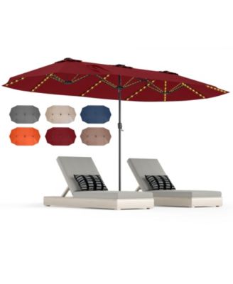 15.5 FT Double-sided Patio Umbrella with Solar Lights Outdoor Twin Size Umbrella