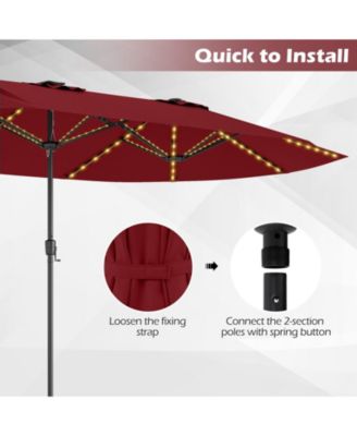 15.5 FT Double-sided Patio Umbrella with Solar Lights Outdoor Twin Size Umbrella