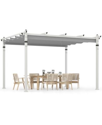 12' x 10' Outdoor Pergola w/ Retractable Canopy Aluminum Frame Anchors Patio