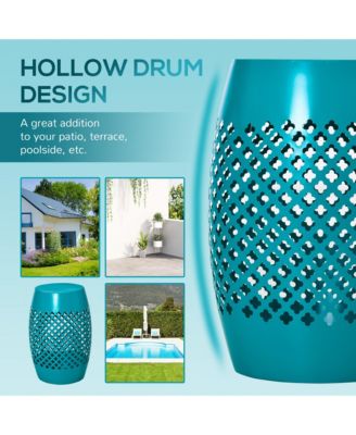 12.5" Steel Patio End Table, Round Hollow Drum Side Table, Accent Table for Indoor & Outdoor, Blue