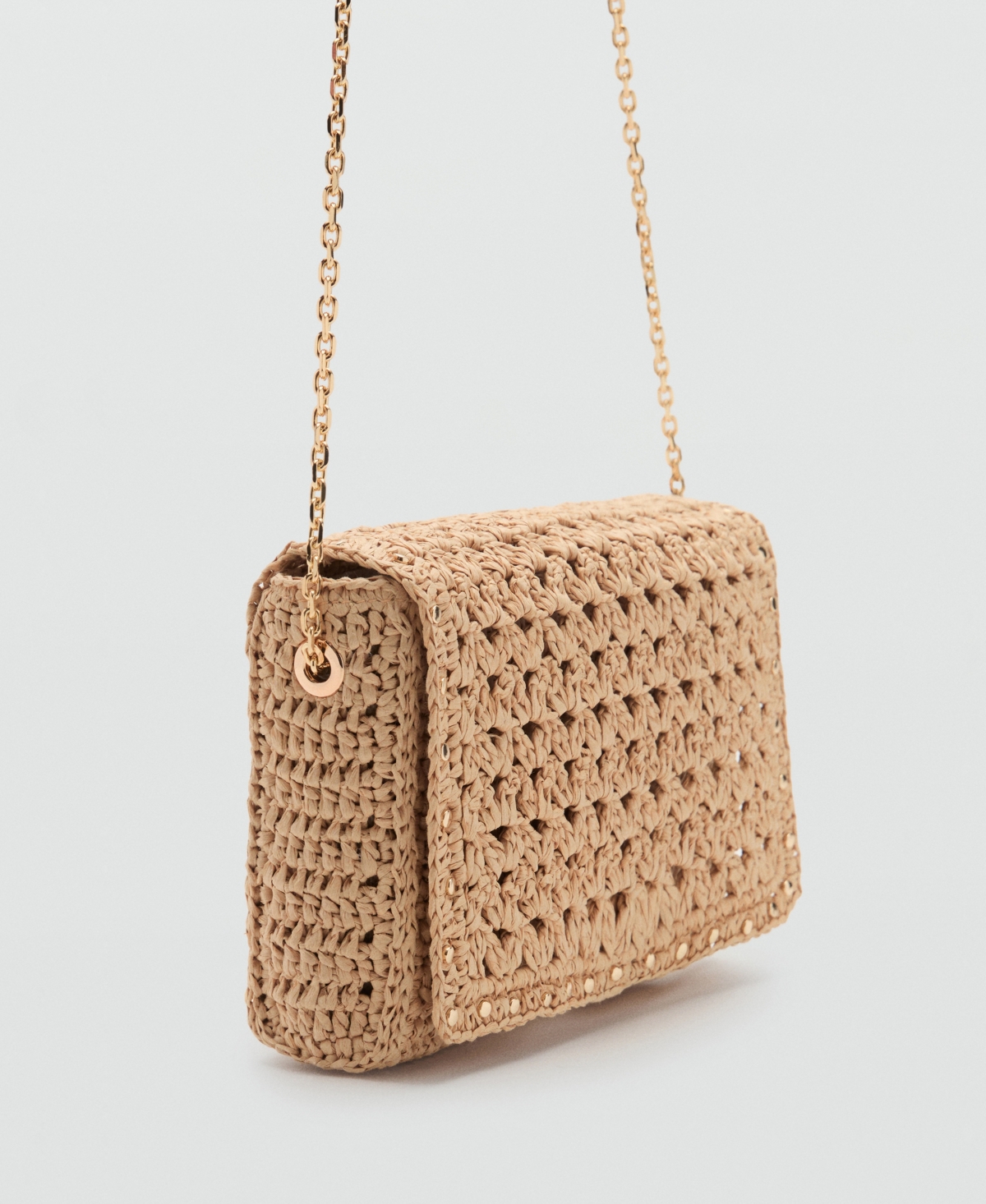 Women's Studs Natural Fiber Shoulder Bag - Beige