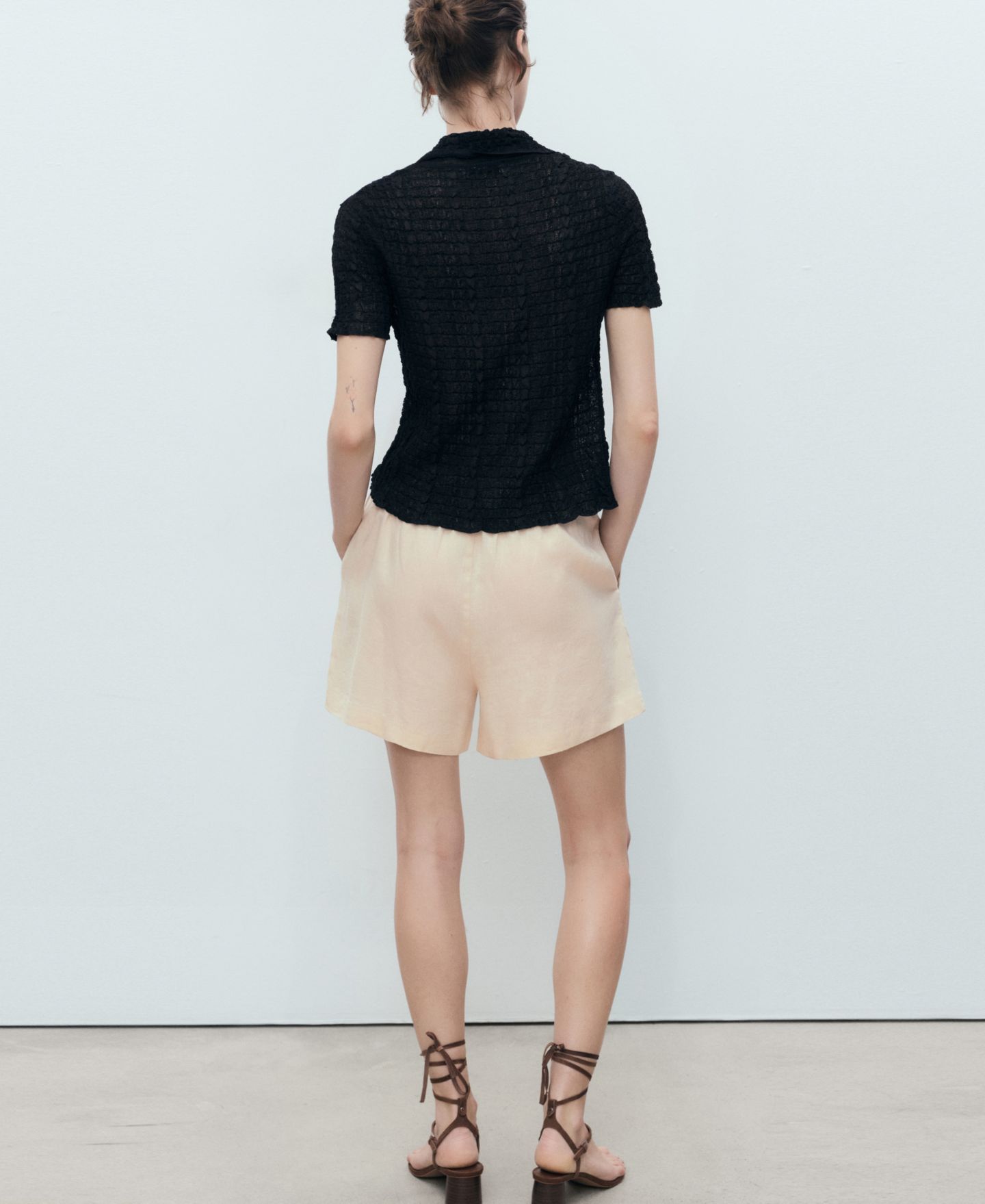 Женские шорты Mango Straight-Fit Drawstring Linen, цвет: Бежевый — фото 5
