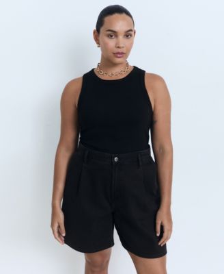 Women's Mid-Rise Pleated Denim Bermuda Shorts