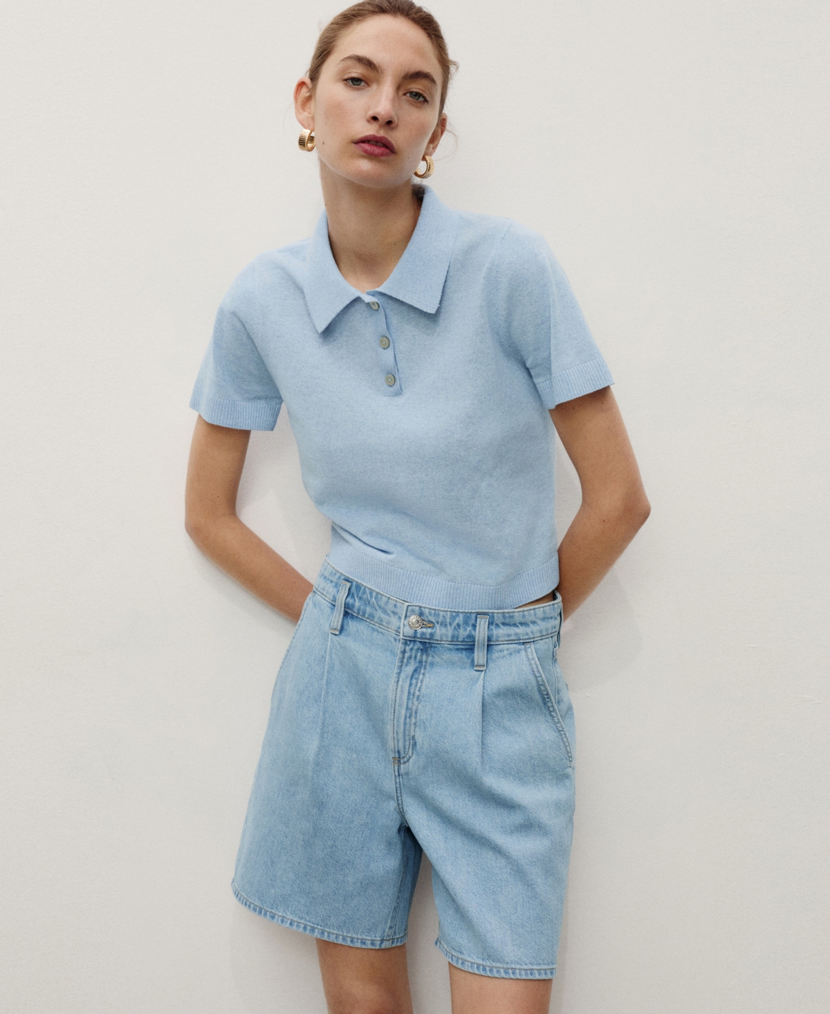 Mango Women's Mid-rise Denim Pleated Bermuda Shorts In Blue