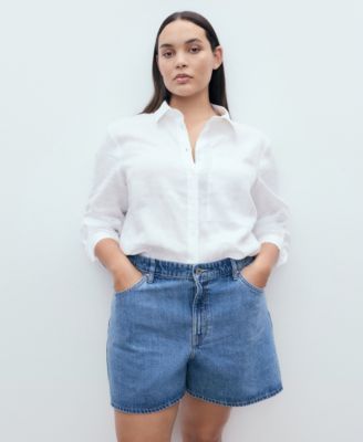 MANGO - Women's High-Waisted Straight-Fit Denim Shorts