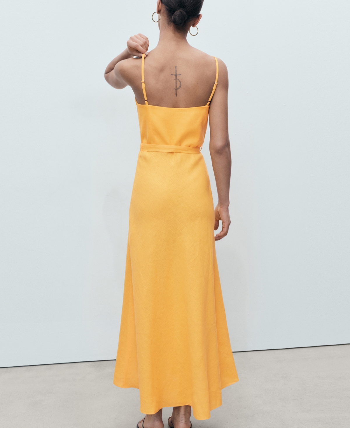Mango Bow Linen Sundress In Orange