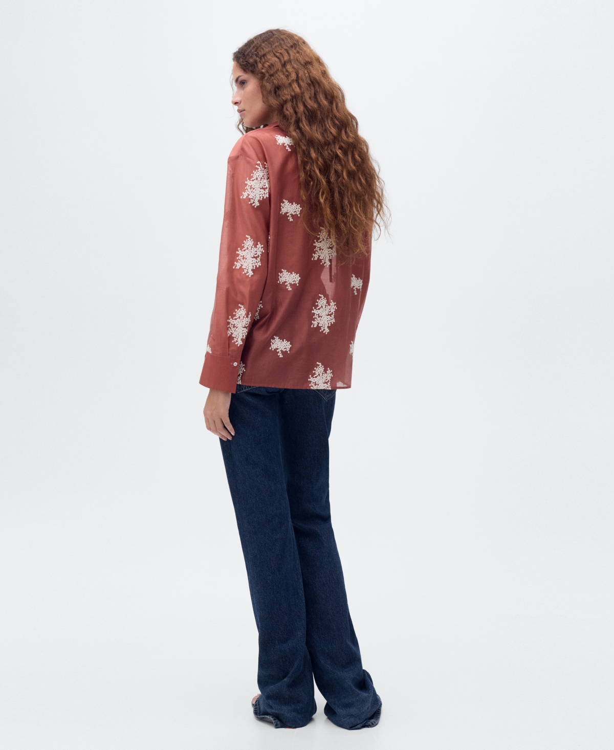 Mango Embroidered Semi-transparent Shirt Russet In Red
