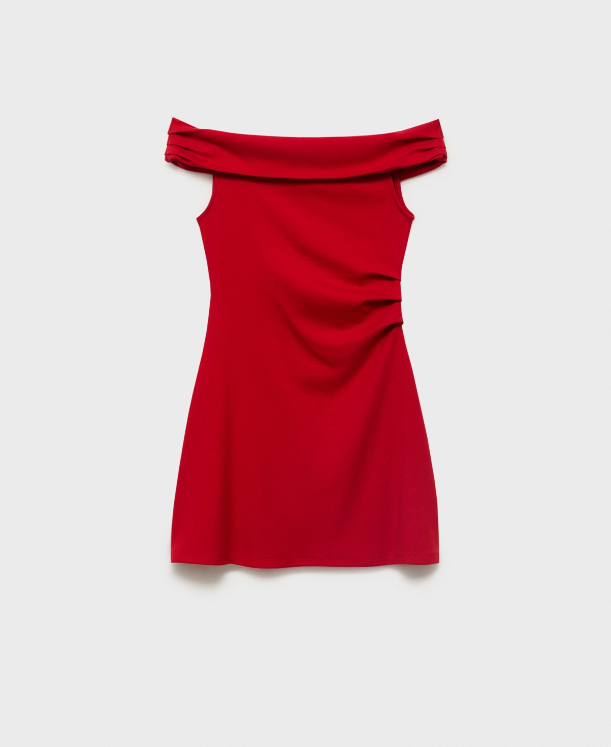 Mango Cotton Off The Shoulder Ruched Side Mini Dress In Red