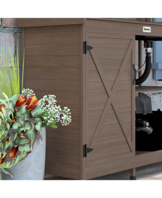 Wooden Potting Bench with Storage, Sink, Water Tap,