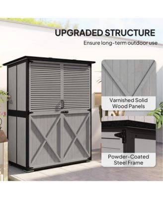 Outdoor Storage Cabinet, Wood Garden Shed with 2 Shelves,