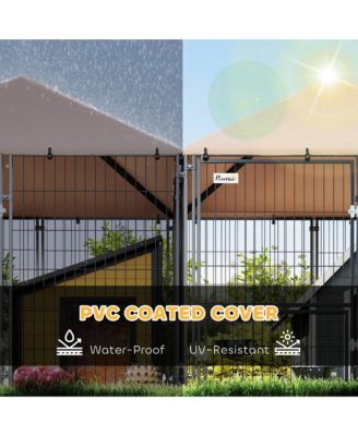 Dog Kennel Outdoor with Rotating & Adjustable Height Bowls, 2 Rooms