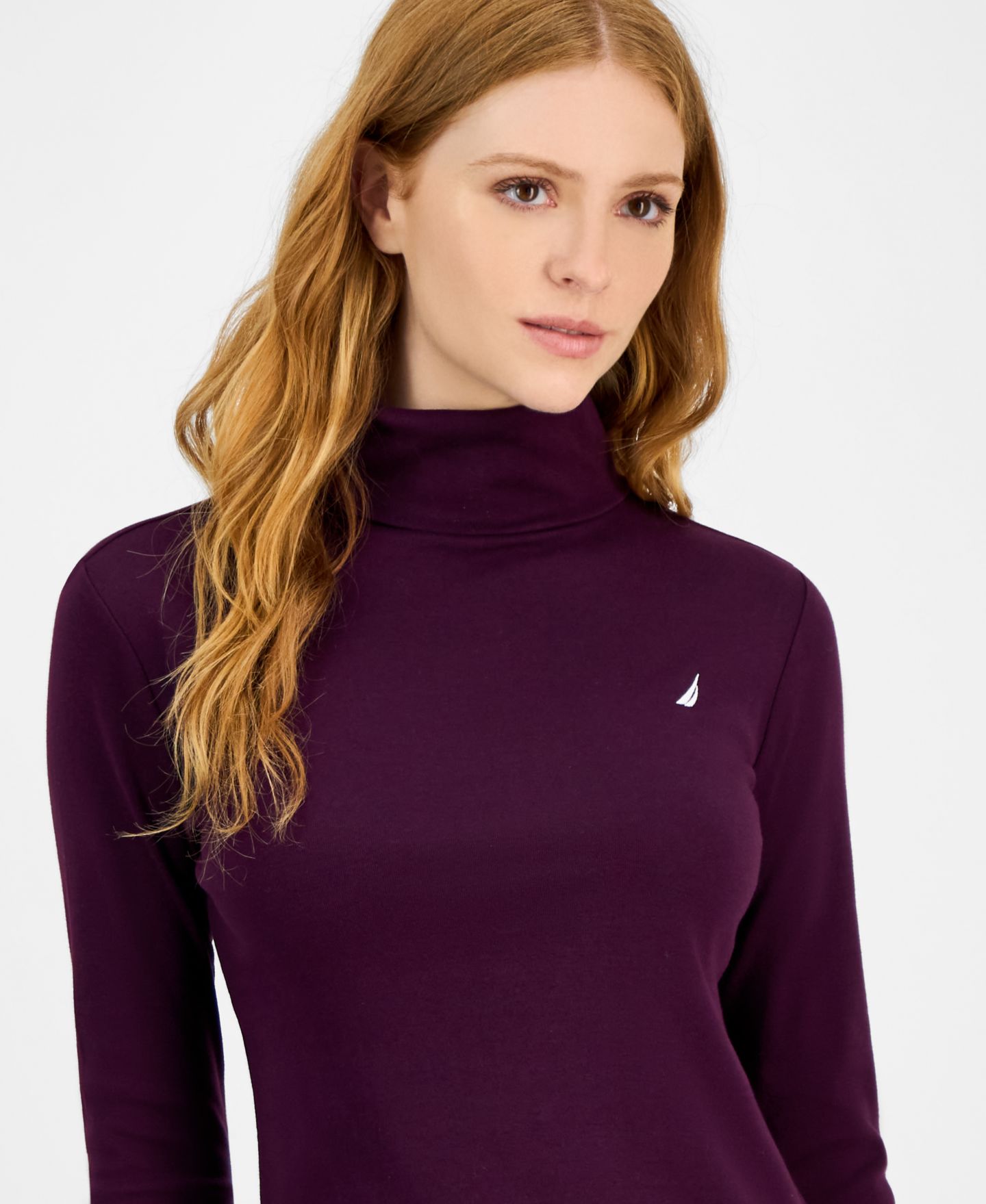 Женская футболка Nautica Cotton Turtleneck Long-Sleeve T-Shirt, цвет: Баклажановый — фото 3