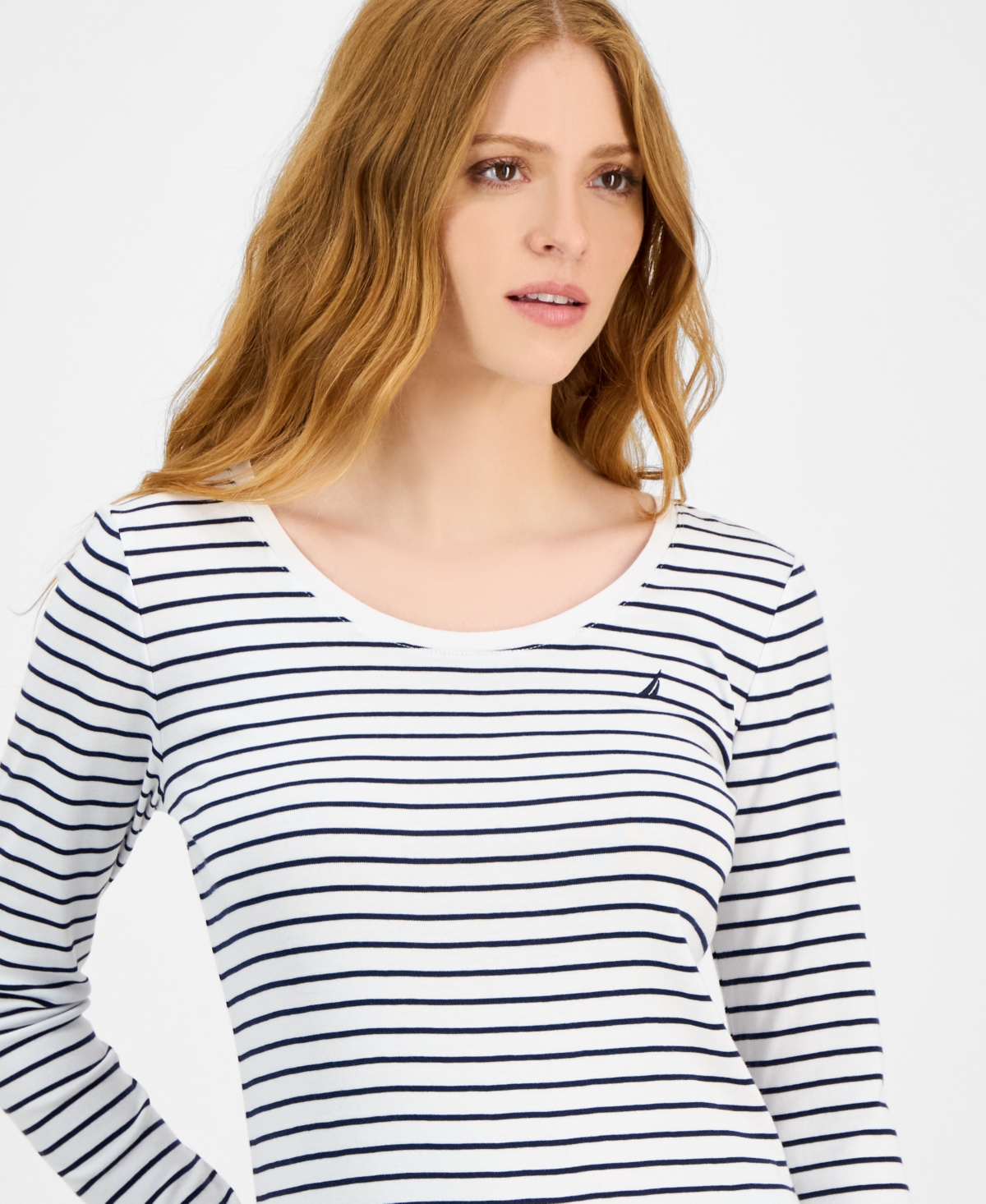 Nautica Jeans Women's Cotton Striped Scoop-Neck T-Shirt