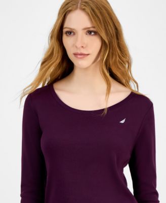 Women's Cotton Scoop-Neck Long-Sleeve T-shirt, Online Only 