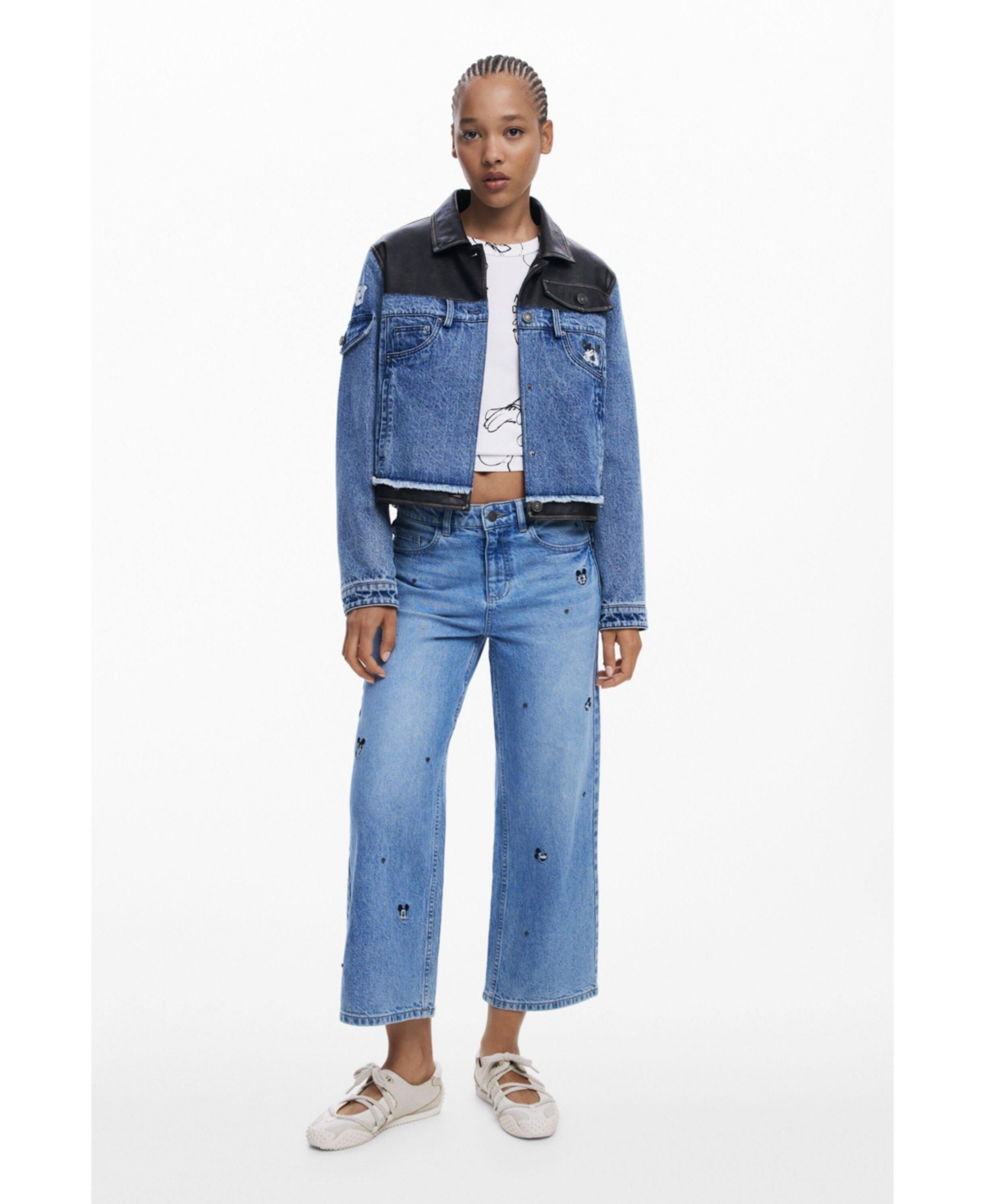 Desigual Women's Waxed Mickey Denim Jacket In Blue