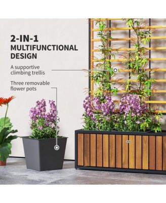 Raised Garden Bed, Planter Box with Trellis, Removable Pots,