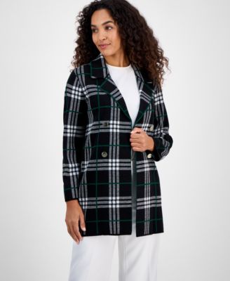 Kasper - Women's Plaid Faux-Button Cardigan