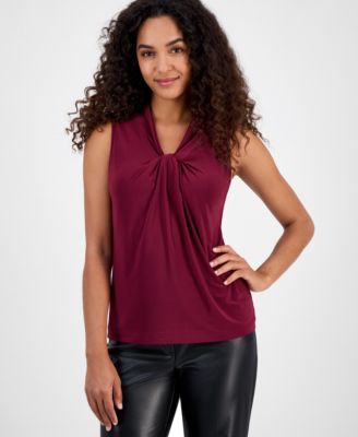Women's Sleeveless Knot Front Jersey Top, Regular & Petite
