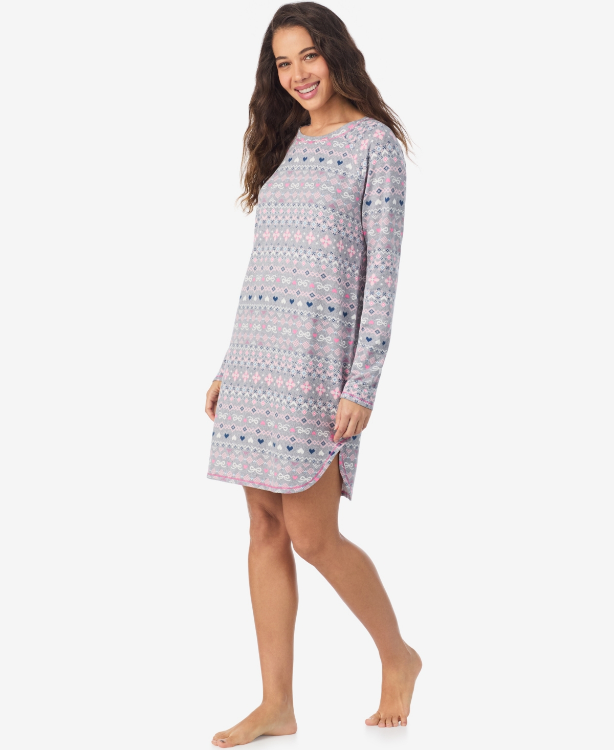 Cuddl Duds Women's Long Sleeve Scoop Neck Short Sleepshirt In Multi