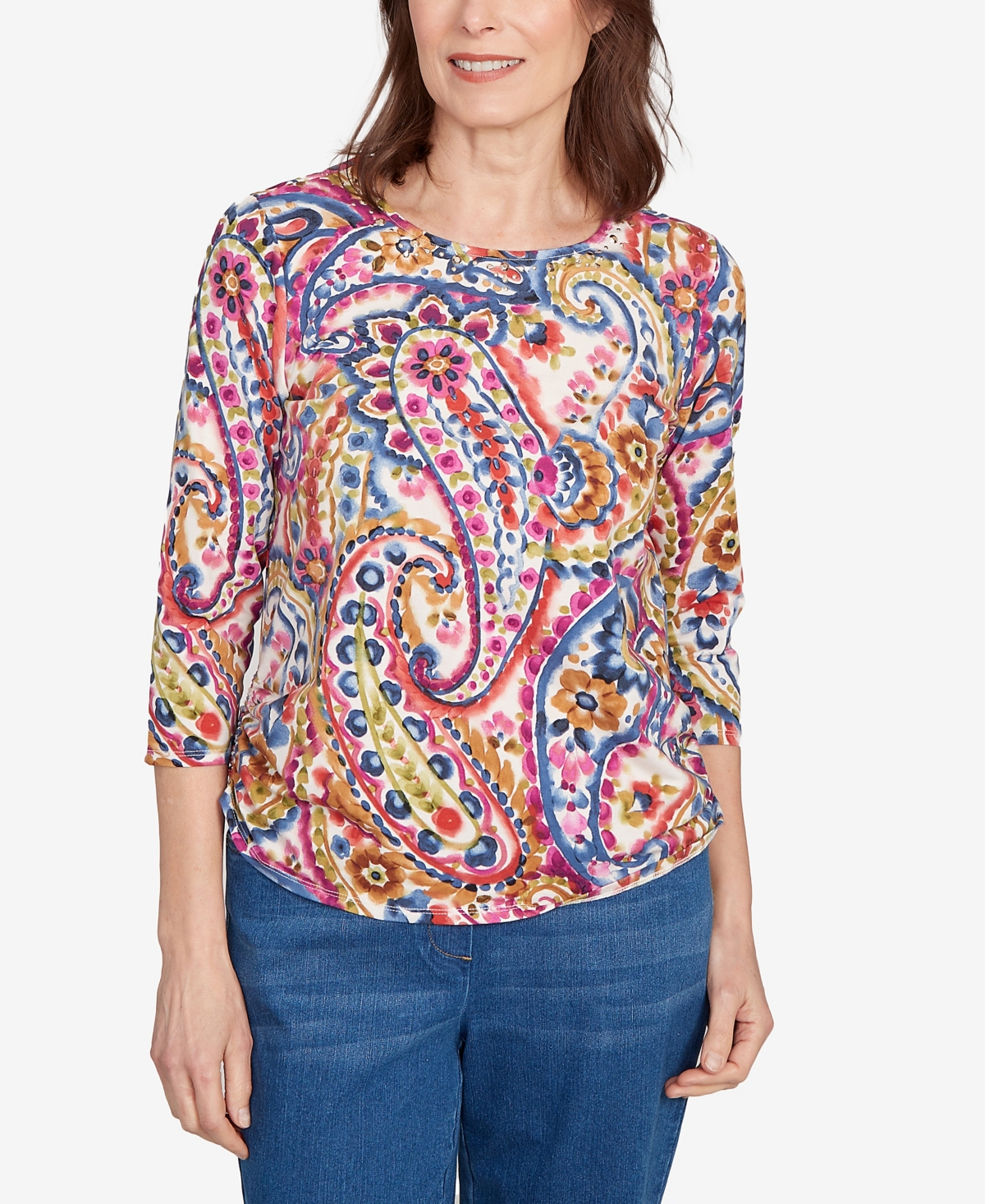 Alfred Dunner Women's Paisley Three Quarter Sleeve Top