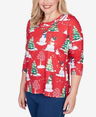 Women's Classic Snowmen Printed Crew Neck Top