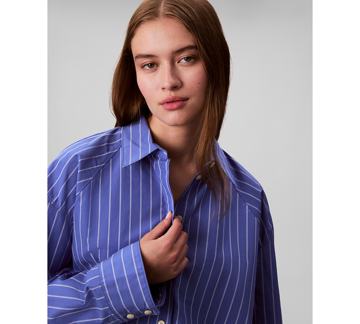 Calvin Klein Jeans Est.1978 Stripe Cropped Boxy Button-down Shirt In Blue