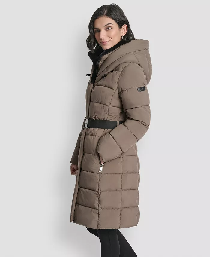 Women's Belted Asymmetrical Zip Front Puffer Coat - thumbnail 3