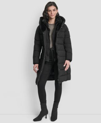 Women's Belted Asymmetrical Zip Front Puffer Coat