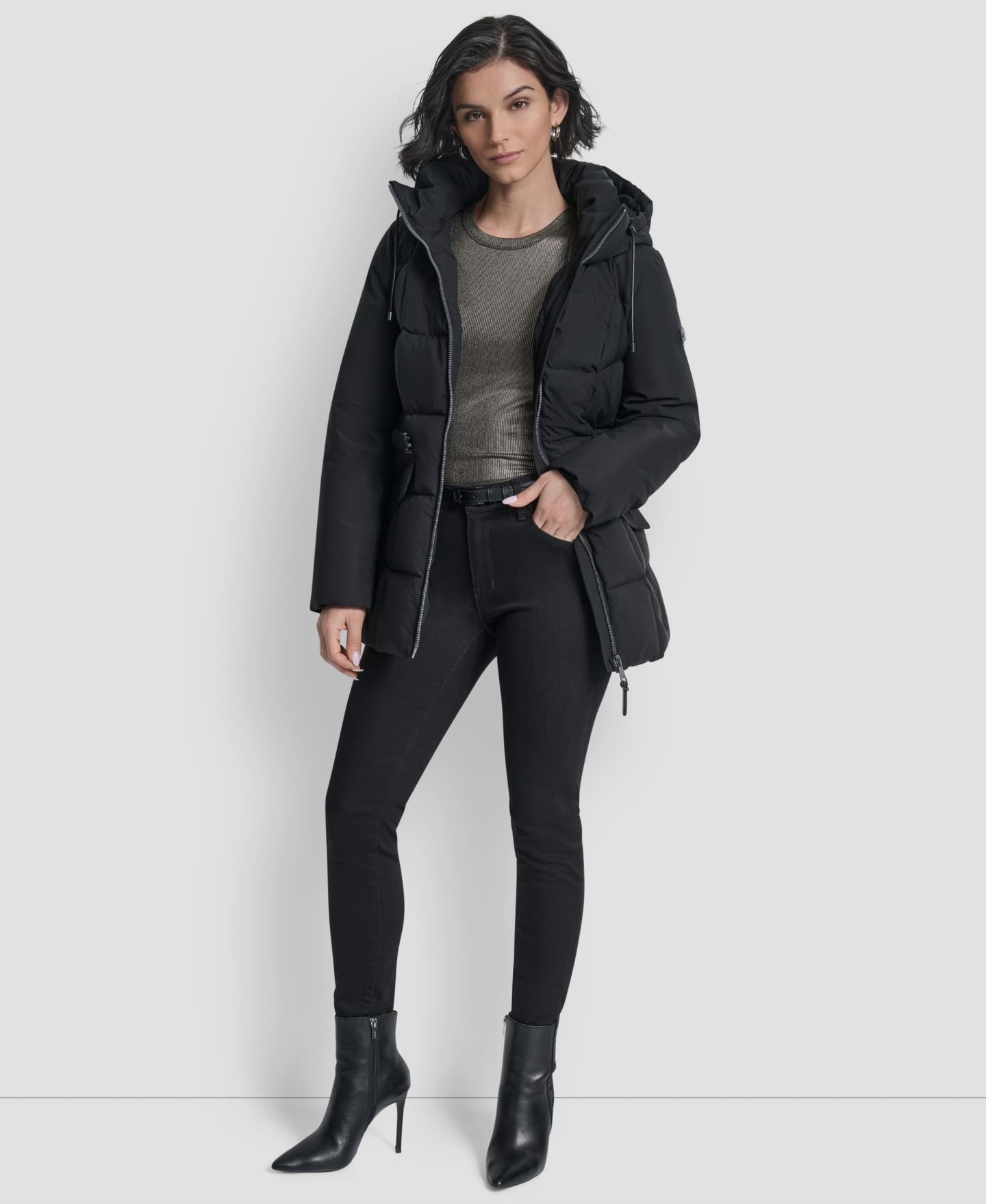 Женская куртка DKNY Belted Hooded Puffer, цвет: Чёрный — фото 2