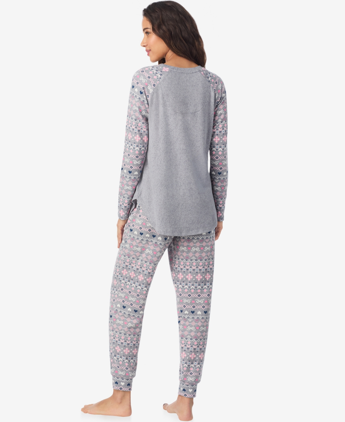 Cuddl Duds Women's Long Sleeve Crewneck Top And Jogger Pajama Set In Gray