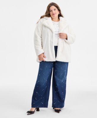 Trendy Plus Size Notched Collar Faux Fur Coat, Macy's Exclusive