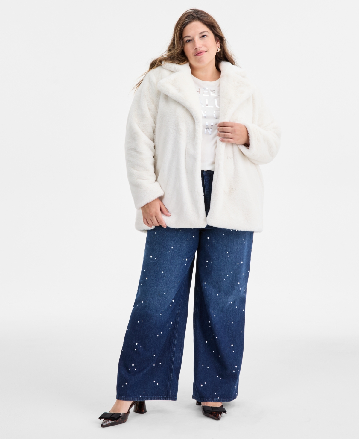 On 34th Trendy Plus Size Notched Collar Faux Fur Coat, Macy's Exclusive In Animal Print