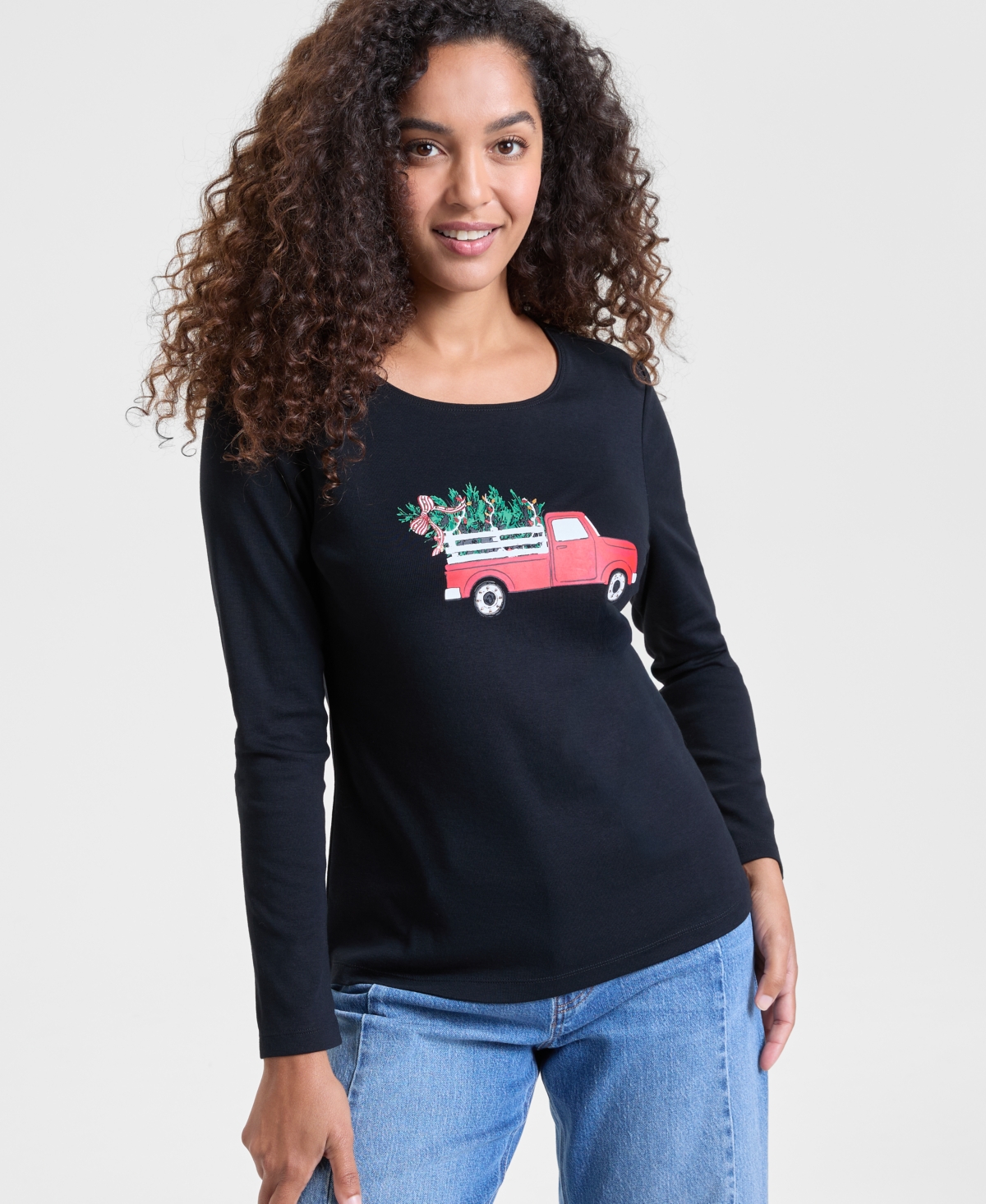 Holiday Lane Women's Kate Truck Long-Sleeve Top, Macy's Exclusive