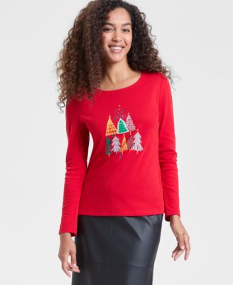 Women's Festive Trees Long-Sleeve Top, Macy's Exclusive