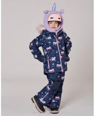 Big Girls Two-Piece Play Snowsuit Navy Unicorn Print