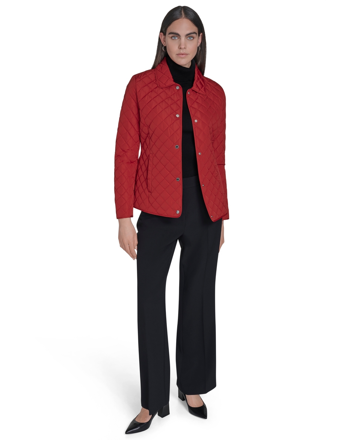 Calvin Klein Womens Collared Quilted Coat In Red