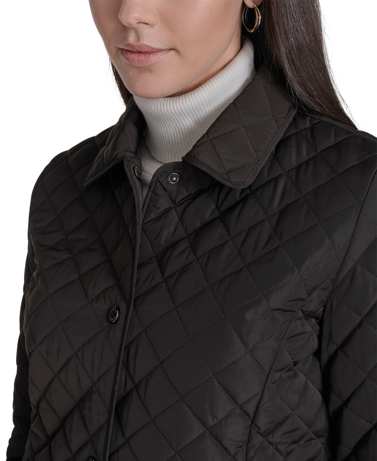Calvin Klein Womens Collared Quilted Coat In Black